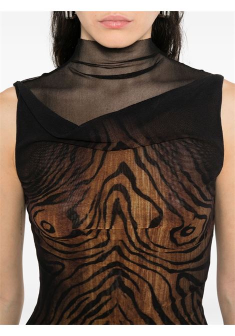 tank top mesh high neck printed wood donna nero e marrone JEAN PAUL GAULTIER | 25/03-W-TO315-M002P0060